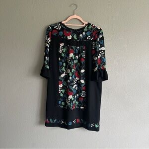 Anna Suie Floral Black Shift Dress with Peplum Sleeves 8